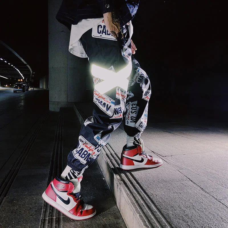 Homem calças moda streetwear costura cor corredores hip hop calças compridas homens cintura elástica calças de carga 220726