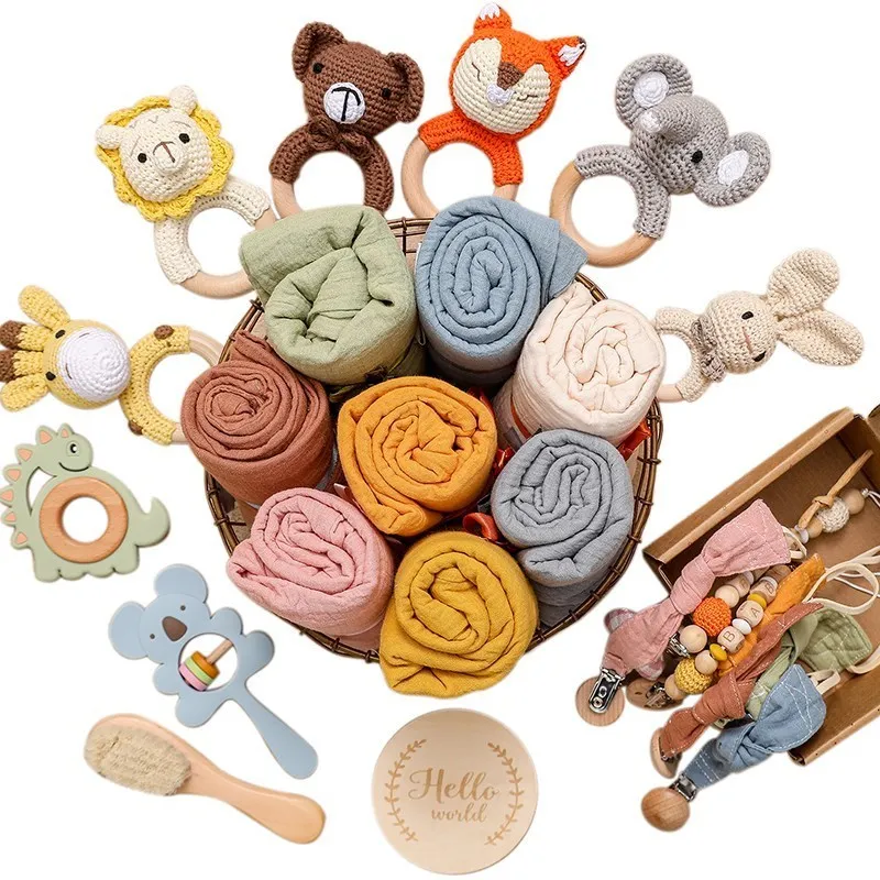 bebek eşyaları yatak çan oyuncak set banyo havlusu pamuk battaniye fırça emzik zinciri tavşan el çıtçıtları tığ işi çıngıraklı oyuncaklar hediyeler 220531