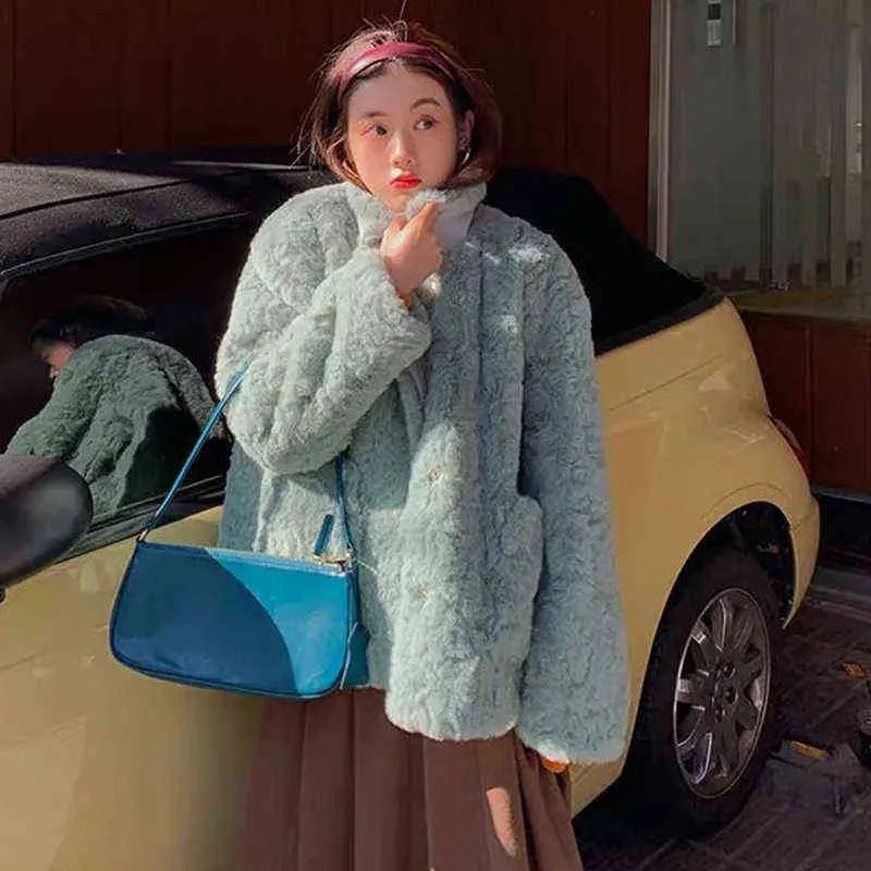 Pop Leopard Print Fur Short Coats Women Winter Turn Down Collar Lambswool Warm Outwear Woman Pocket Soft Plush Jacket Female T220716