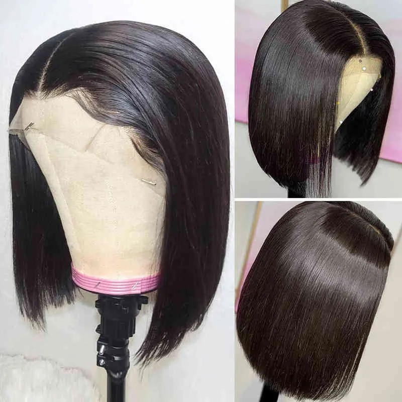 13x1 T Part Lace Wig Human Hair Straight Bob Pre Plucked s for Women Brazilian Short Natural Remy 220609