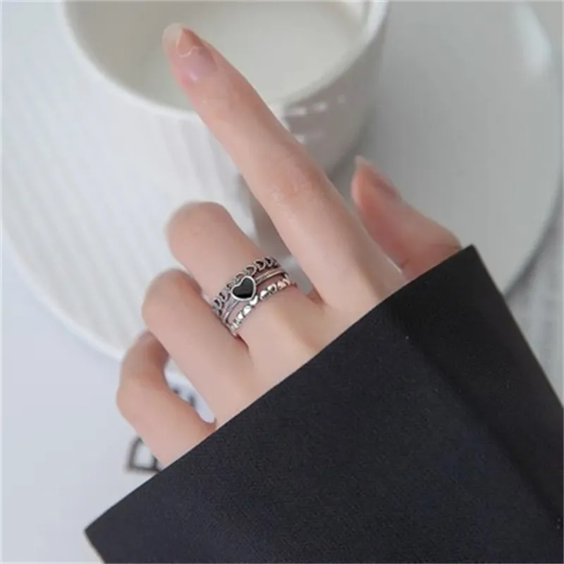 Hjärtringar för kvinnor Punk Girl Hip Hop Jewelry Korea Vintage Harajuku Högkvalitativ silverfärg Öppen Ring Maiden Trendy 220719