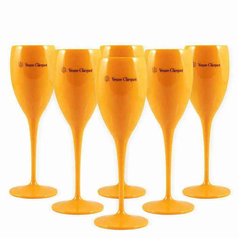 6 stks Oranje Plastic Champagne Fluiten Acryl Party Wijn Coupes Glas VCP Champagne Fluiten Goblet Plastic Veuve Cups L2206243726976