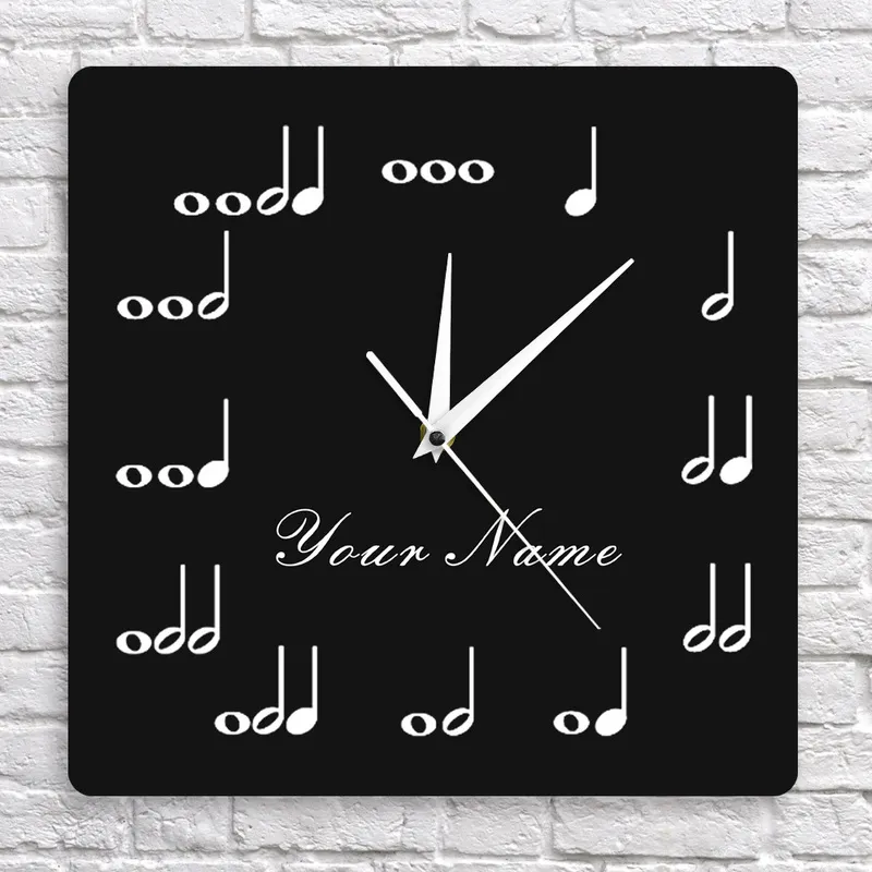 Notes avec votre nom personnalisé carré acrylique suspendu horloge ian cadeau personnalisé musique Studio décoration murale Art montre 220615