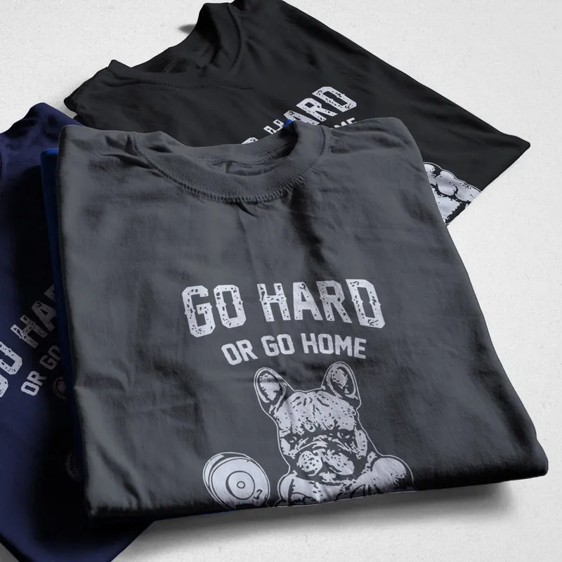 COOLMIND PU0118A 100% algodón Go Hard Or Go Home French Bulldog Print hombres camiseta Casual oneneck hombres camiseta verano Cool camiseta 220608