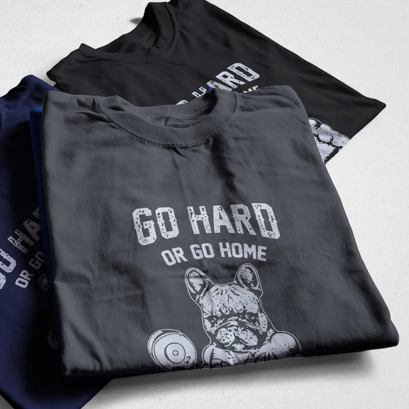 COOLMIND PU0118A 100 % bomull Go Hard Or Go Home Fransk bulldoggtryck herr T-shirt Casual oneck Herr T-shirt Sommar Cool tshirt 220608