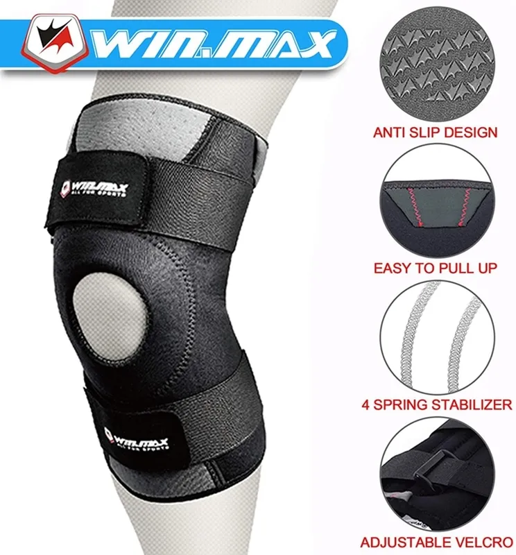 WIN.MAX Gym Knee Support Brace Sleeve Allevia l'artrite delle gambe Menisco Strappo Ginocchiere Ginocchiere Apri Protezione stabilizzatore rotula 220621