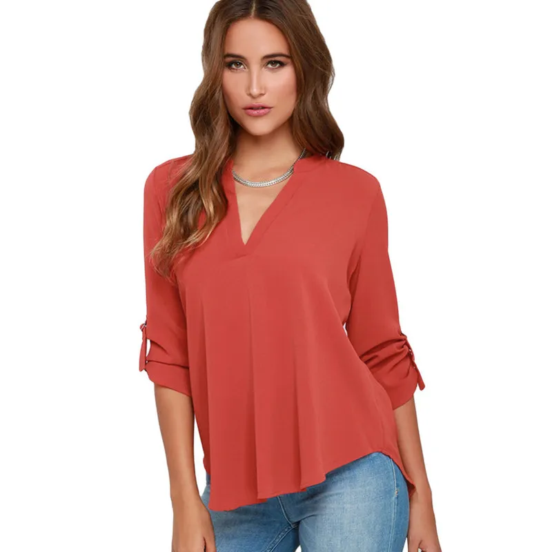 Blusas Mujer de Moda Women Vneck Chiffon Blouses Long Sleeve Female Shirt Plus plus blusa feminina Blouse S5XL 220812