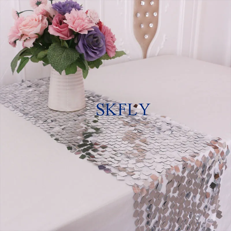 RU009SA custom made unique glitter sequence rose gold silver large square wedding ivory sequin table runner 220615