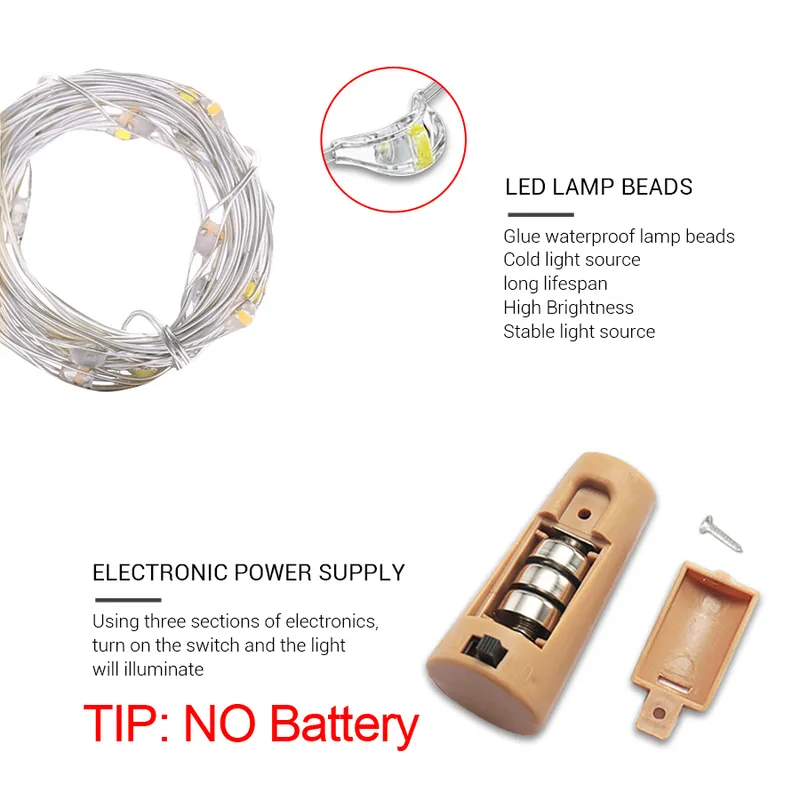 10x batteridriven kransvinflaska ljus med kork 20 ledd koppar tråd färgglada fairy lights sträng för fest bröllop dekor 220408