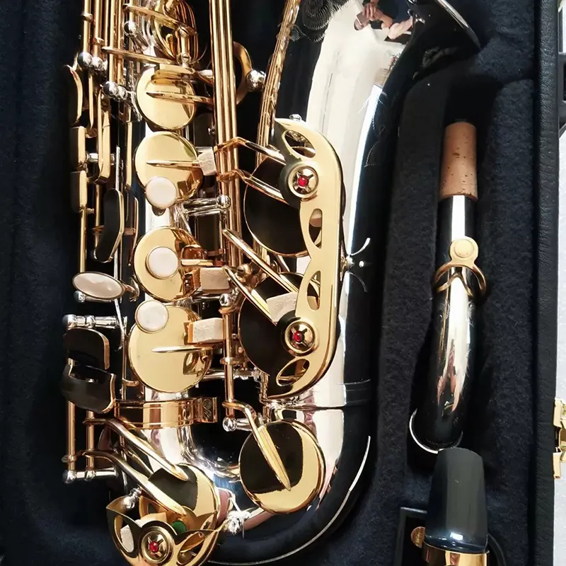 Novo branco cobre banhado a ouro e-tune profissional saxofone alto w037 um a uma estrutura original esculpida profundo sax alto