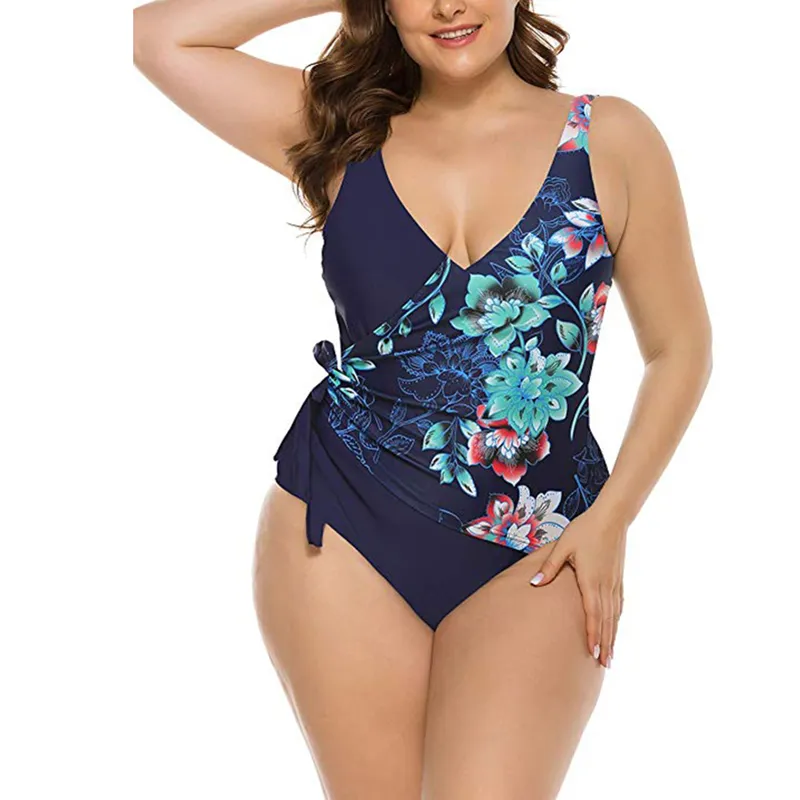 Badeanzug Frauen Bauch-steuer Bademode Plus Größe Badeanzug Geraffte Monokini Vintage Solide Sommer Beachwear 2XL 220620