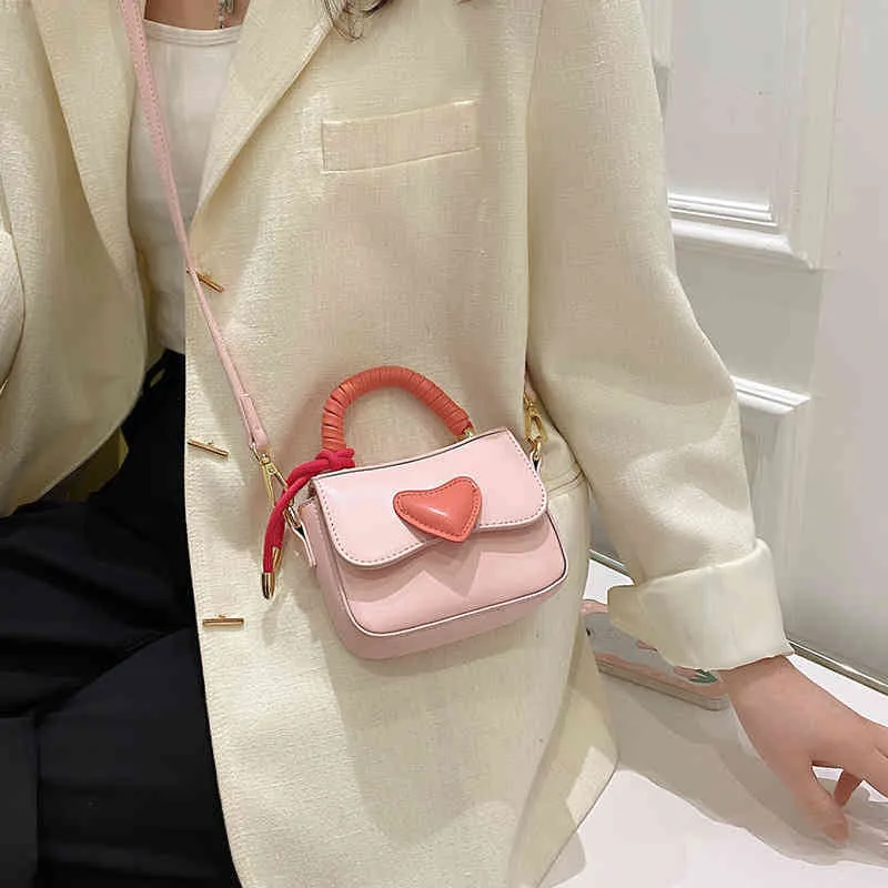 Bags 2022 spring new Valentine's day love hand-held Shoulder Bag Pink woven contrast small square Messenger women's Purse