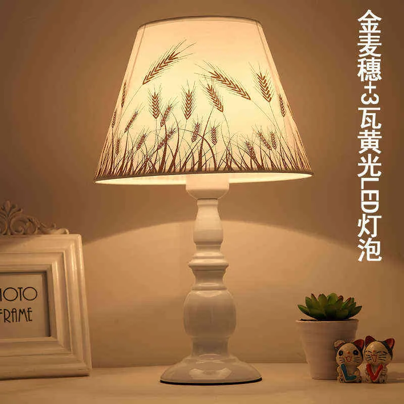 Bedside Table Lamp Modern Simple Bedroom Linen Lampshade Table Lamp Eye Protection Indoor Table Lamp H220423