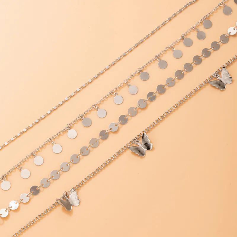Tocona 4 pièces ensembles à la mode papillon gland bracelets de cheville pour femmes charmes couleur or alliage métal pied chaîne bohème bijoux 149854512885