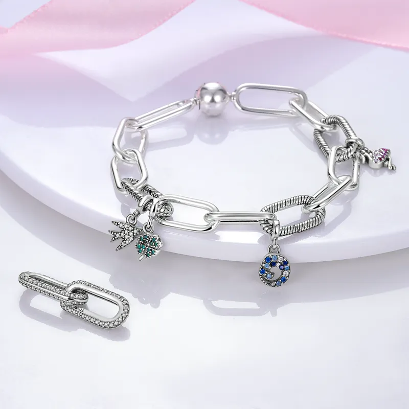 Nuovo ciondolo medaglione in argento sterling 925 con ciondolo a forma di medaglione braccialetto Pandora a forma di orecchini a forma di due anelli la creazione di gioielli fai-da-te