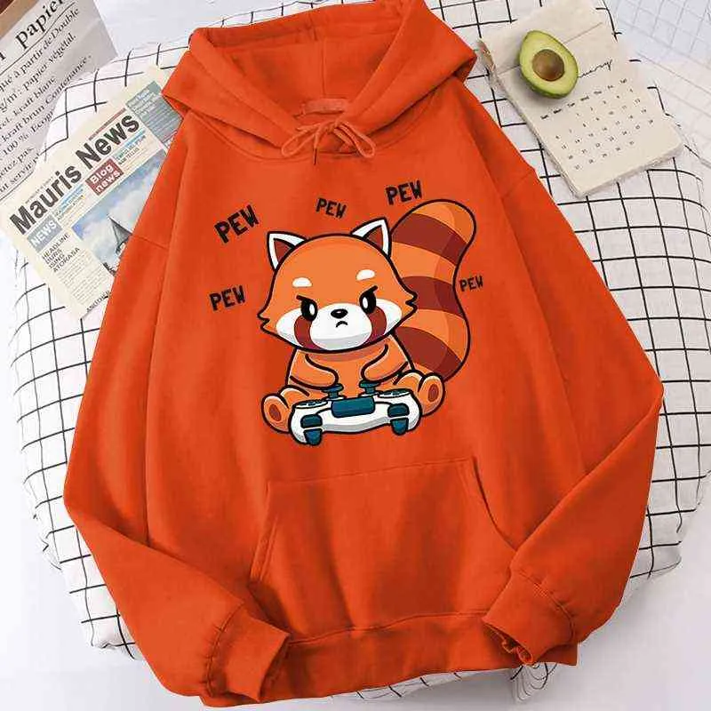 Gioca al gioco Red Panda Graphic Sweatshit Harajuku Divertenti Felpe con cappuccio Stampa Kawaii Felpa con cappuccio Casual Pullover a maniche lunghe Abbigliamento