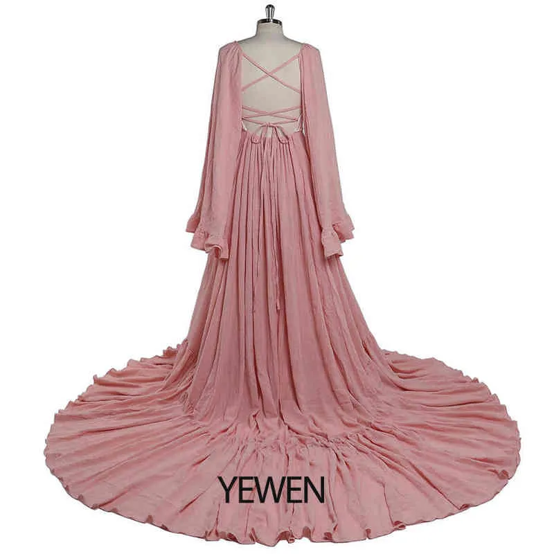 Rückenfreies Umstandsfotokleid mit V-Ausschnitt, lange ausgestellte Ärmel, Fotoshooting-Kleid Yewen YD J220628