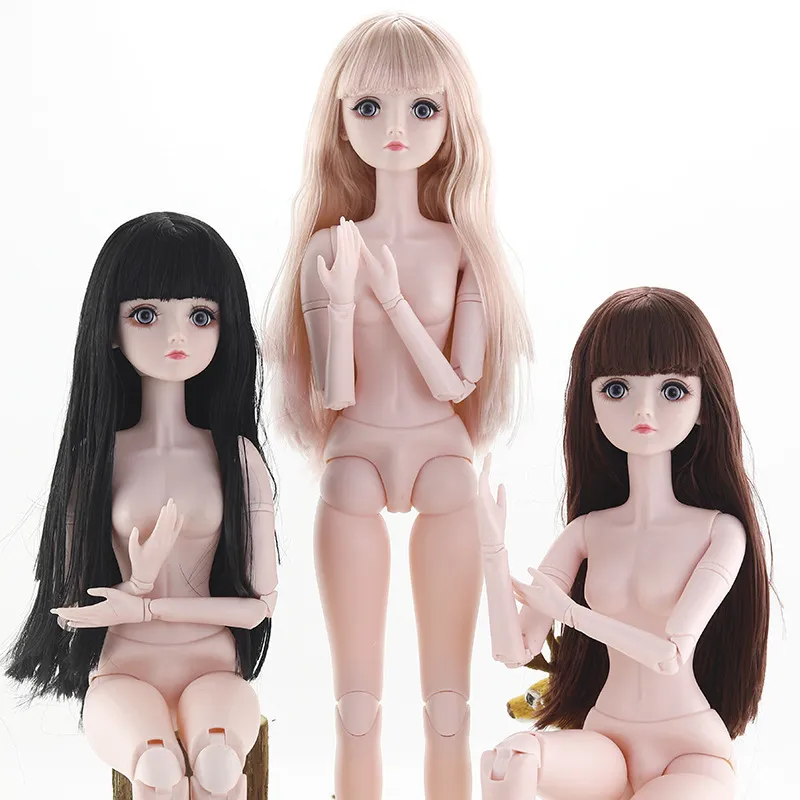 Adollya 60cm BJD Dollsヌードボディプラスチックの女性人形頭裸22ジョイント13人形