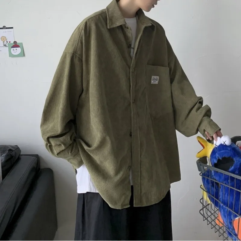 EBAIHUI hommes chemises en velours côtelé solide Harajuku simple boutonnage printemps automne manteau décontracté Baggy col rabattu survêtement Blouse