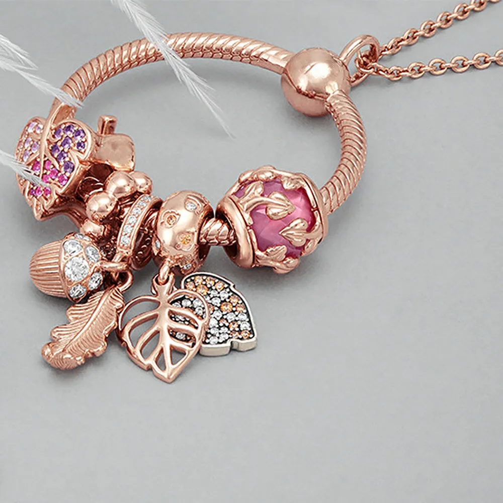 925 Silver Fit Pandora Charm 925 Bracelet Beads Pink Pave Queen&Regal Crowncharms set Pendant DIY Fine Beads Jewelry