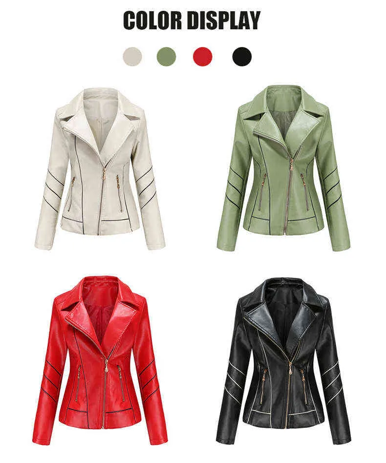 AKSR Damen-Lederjacke, PU-Leder, Frühlings- und Herbstmodelle, einfarbig, große Größe, schlank, Modetrend L220801