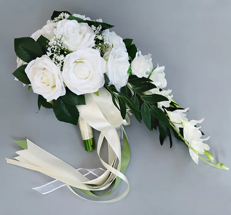 Cascade mariage mariée bouquet demoiselle d'honneur main attachée fleur artificielle décor maison vacances fête approvisionnement floral européen rose cadeau 220406