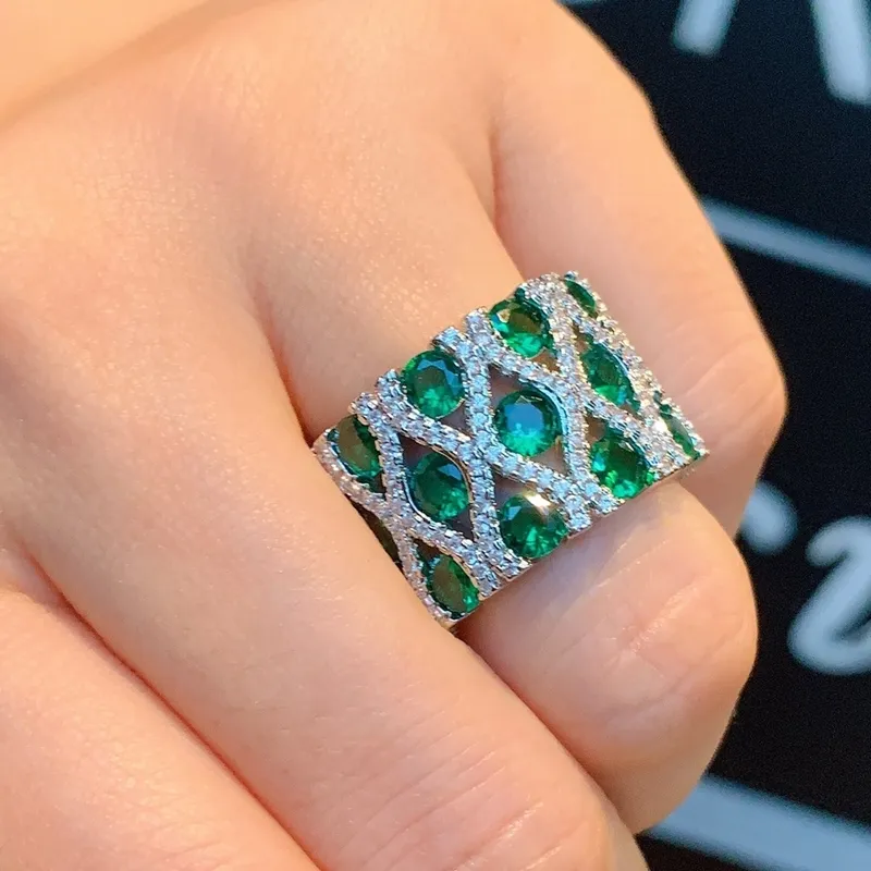 KQDANCE Woman S Create Green Blue Red Stone 18K White Gold Plated Rings와 함께 Emerald Tanzanite Ruby Ring