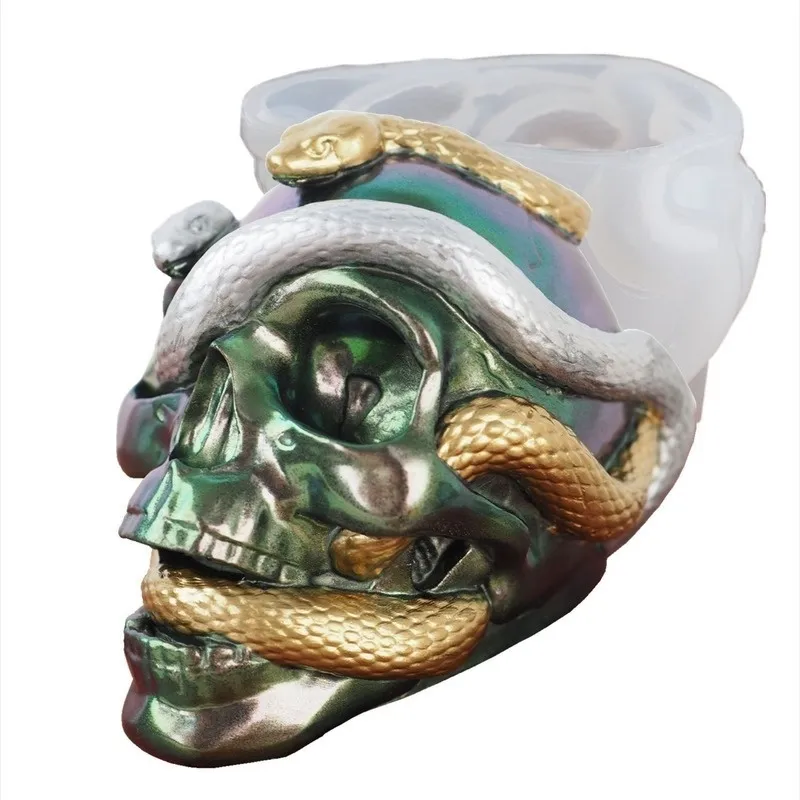 Skull Snake Head DIY Epoxyhars Schimmel Dubbele Siliconen s Halloween Haunted Horror Huis Bureau Decor Kaars 220721