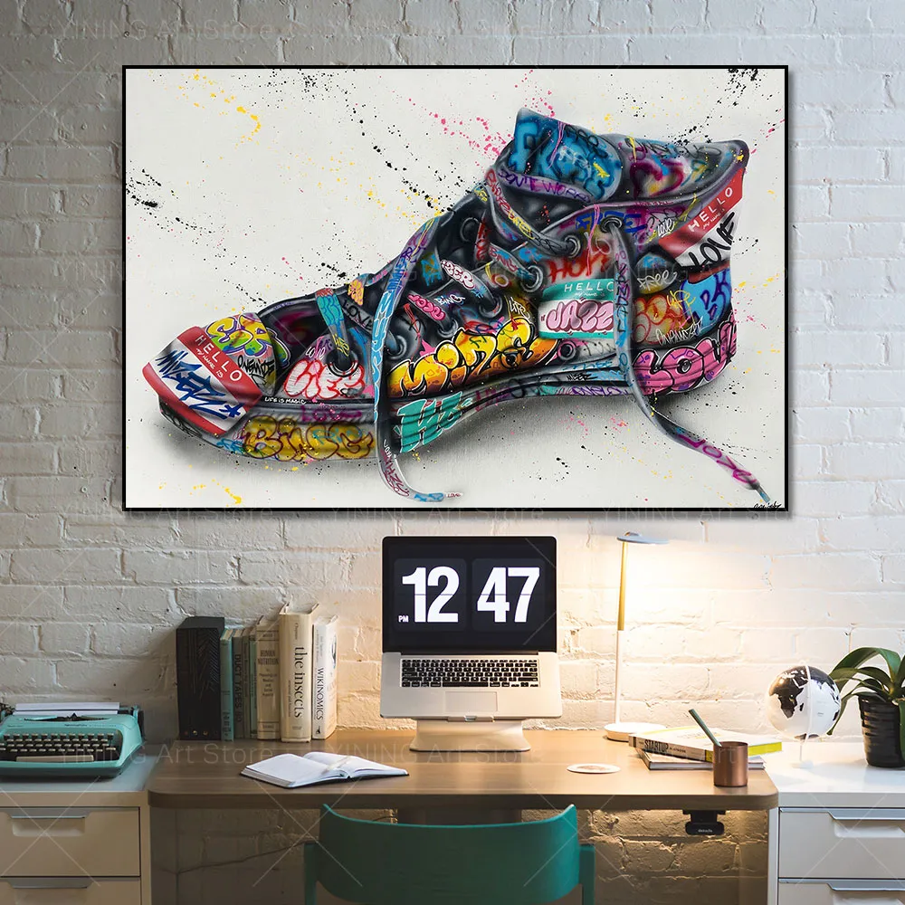 Schoenen schilderen moderne graffiti street art canvas schilderij poster print wall art picture voor woonkamer woningdecor frameless