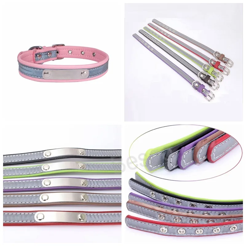 XS-L Leather Pet Dogs Collar Adjustable Reflective Dog Collars Outdoor Luminous Safety Puppy Collars Outdoors Pets Supplies BH6437 TYJ