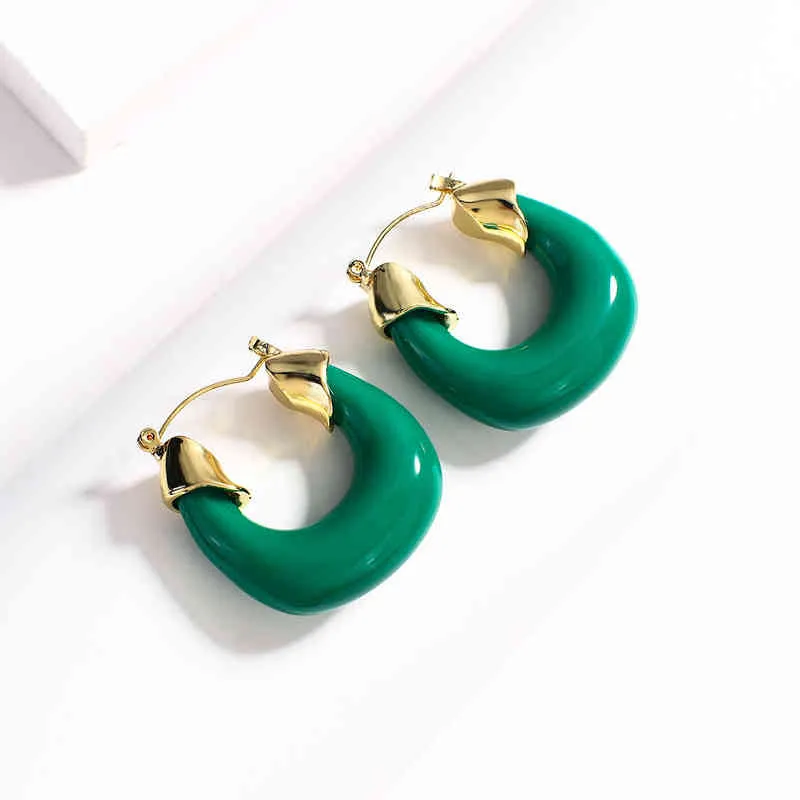AENSOA New Korean Statement Earrings for Women Green Acrylic Round Square Geometric Dangle Drop Earring Brincos 2021 Fashion G220312