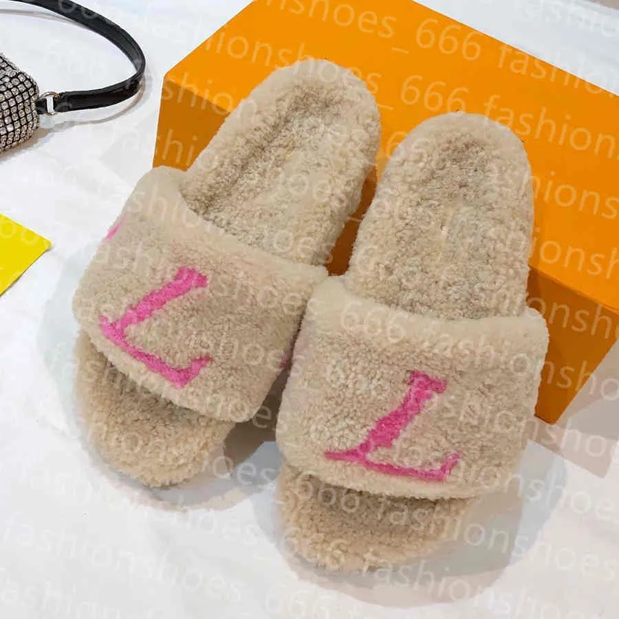 2022 Luxe Slide Designer Mode Femmes Laine Sandales Chaud Confort Pantoufles Femme Pantoufle Chaussures Automne Hiver Diapositives Éraflures Sandale Taille 35-40 