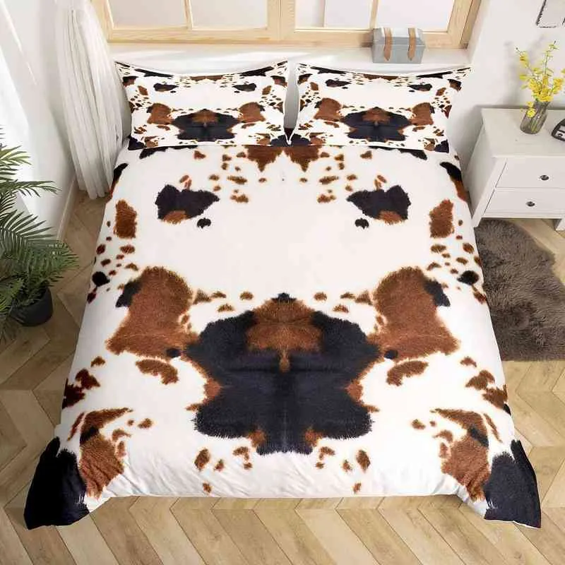 Cowhide duvet omslag Set Patchwork Cow Fur Print Farm Animal Bäddsuppsättning för barn pojkar flickor Western Farmhouse Style Quilt Cover L25240111