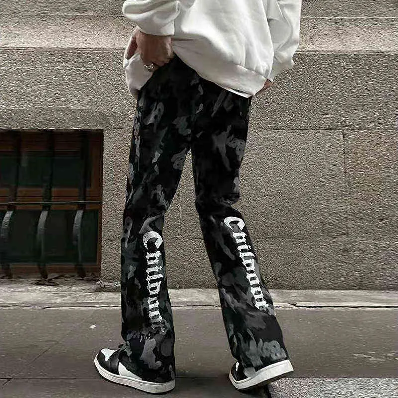 Retro Hip Hop Prosty lampart patchwork z tyłu List Casual Mens Denim Spodni Streetwear Casual Loose Harajuku dżinsowe spodnie T220803