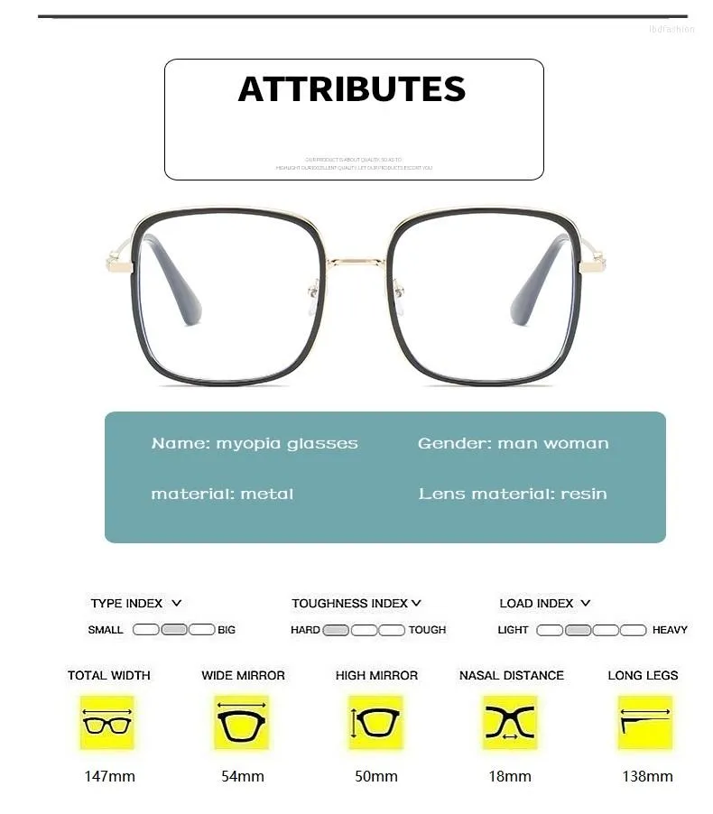 Óculos de sol Anti -azu -azul Miopia óculos de miopia para mulheres Vintage Square Optical Men, estudante de óculos acabados com óculos de prescrição -0286f