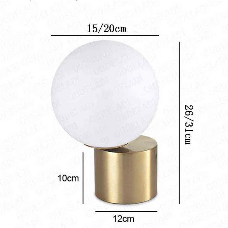 Modern Nordic Glass Ball Brass Table Lamps Living Room Bedroom Study Bedside Led Eye Protection Table Lamp Home Deco H220423