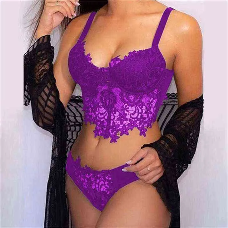 Ensembles de soutien-gorge en dentelle pour femmes Sous-vêtements sans couture Gilet floral Culotte sexy Femme Bralette Lingerie 2 pièces See-Bien que soutiens-gorge et ensembles de collants L220727