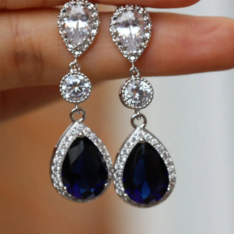 Fashion Waterdrop Dangle 925 Silver Jewelry Sapphire cubic Zircon Women Wedding Bridal arring arring lover aft cancory6633307