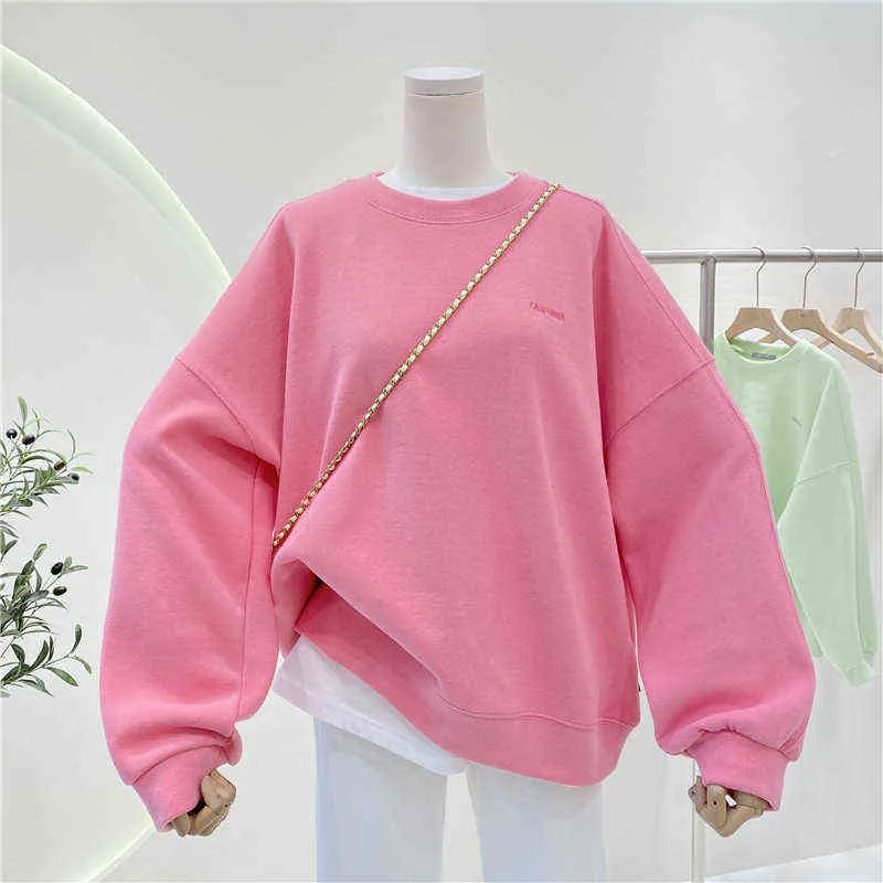 Women's New Fashion Casual Sweatshirt Ladies 2022 Spring Simple Embroidered Letter Pullover Hoodie Idle Style Round Neck Top T220726