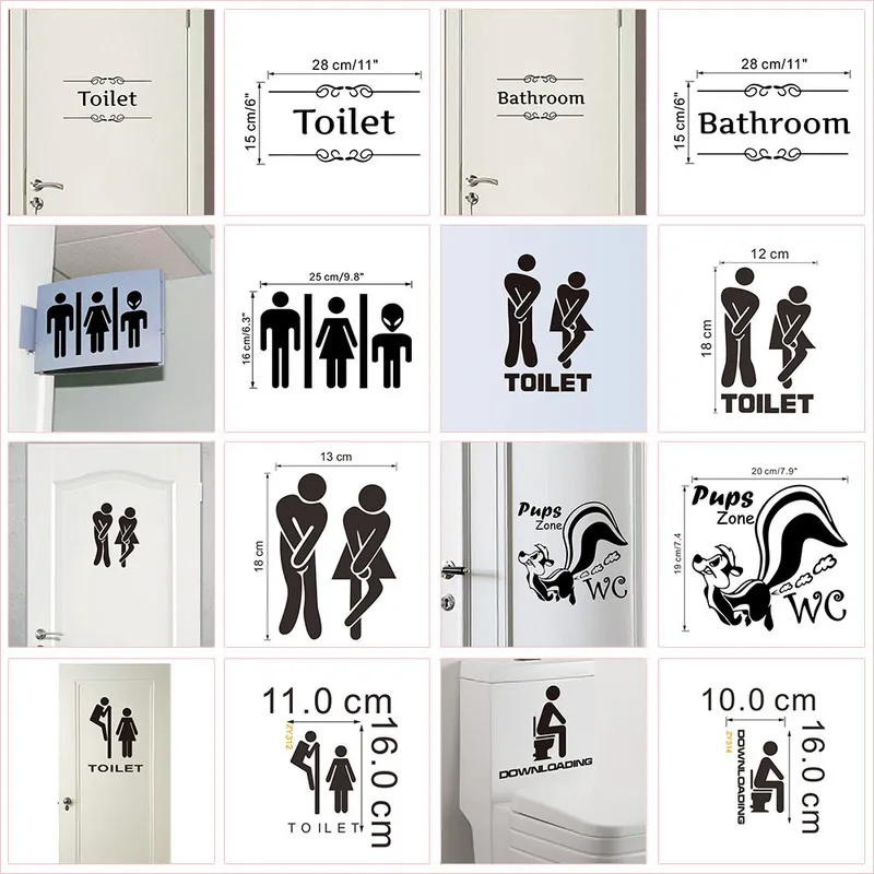 WC Toilet Entrance Sign Set Setors Stickers para Public Place Decoração Criativa Padrão Criativo Decalques de parede Diy Funny Vinyl Mural Art 220716