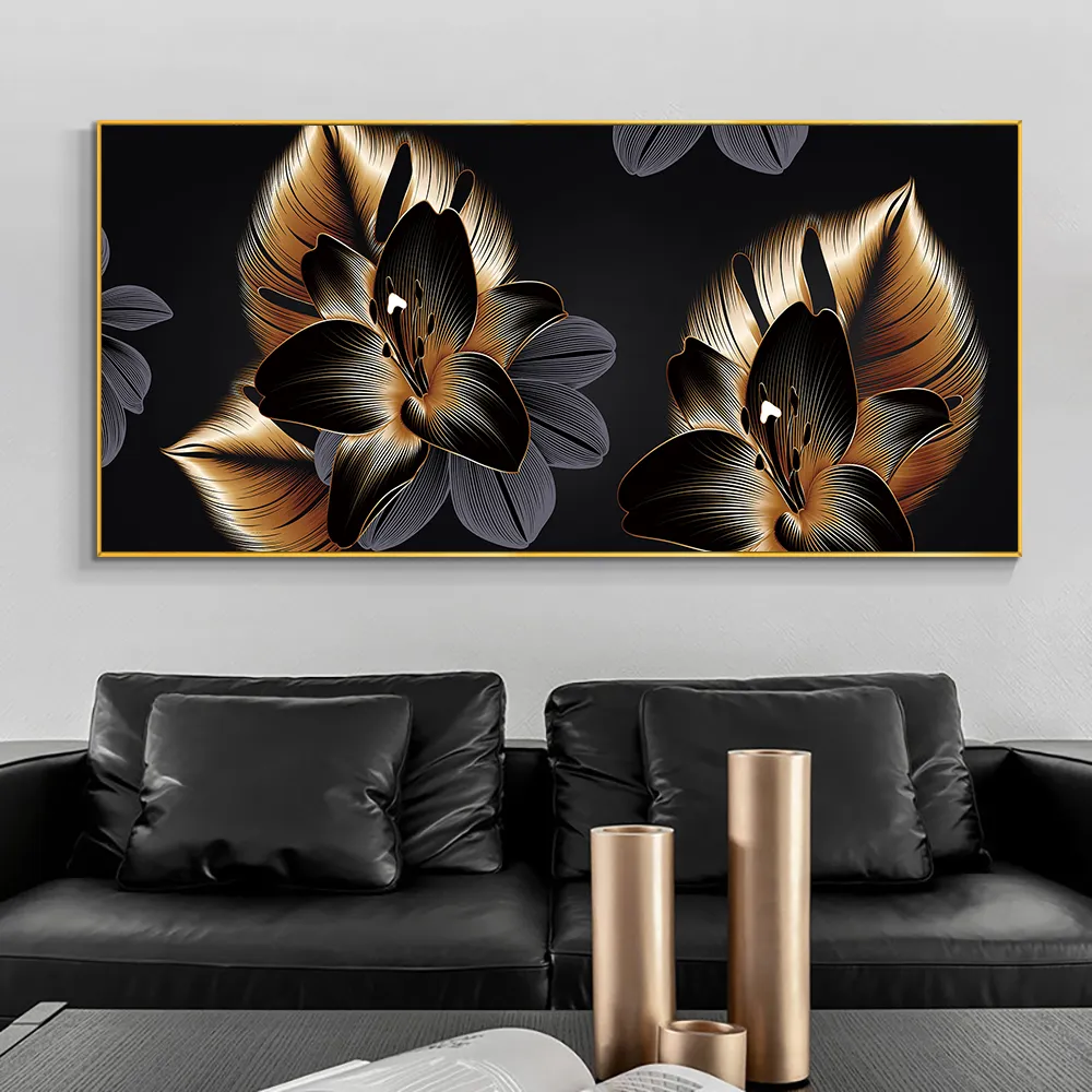 Fleurs en or noir Nordic moderne peintures intérieures à la maison Décor Aesthétique Personnalisée Affiches murales Photos Décoration de salle