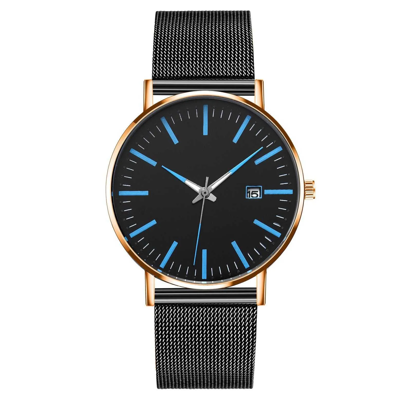 Quartz Watch Auto Datum Alloy Ring Rostfritt stålband för män Snygg Minimalistisk Mode Armbandsur Gift