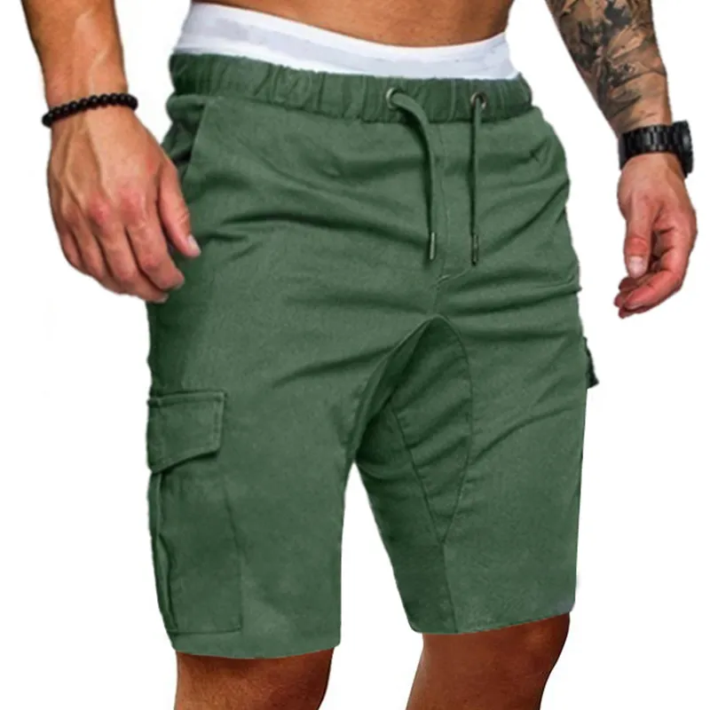 Men's Casual Shorts Beach Drawstring Military Cargo Elastic Waist Multi-pocket Sweatpant Jogger Trousers 220318