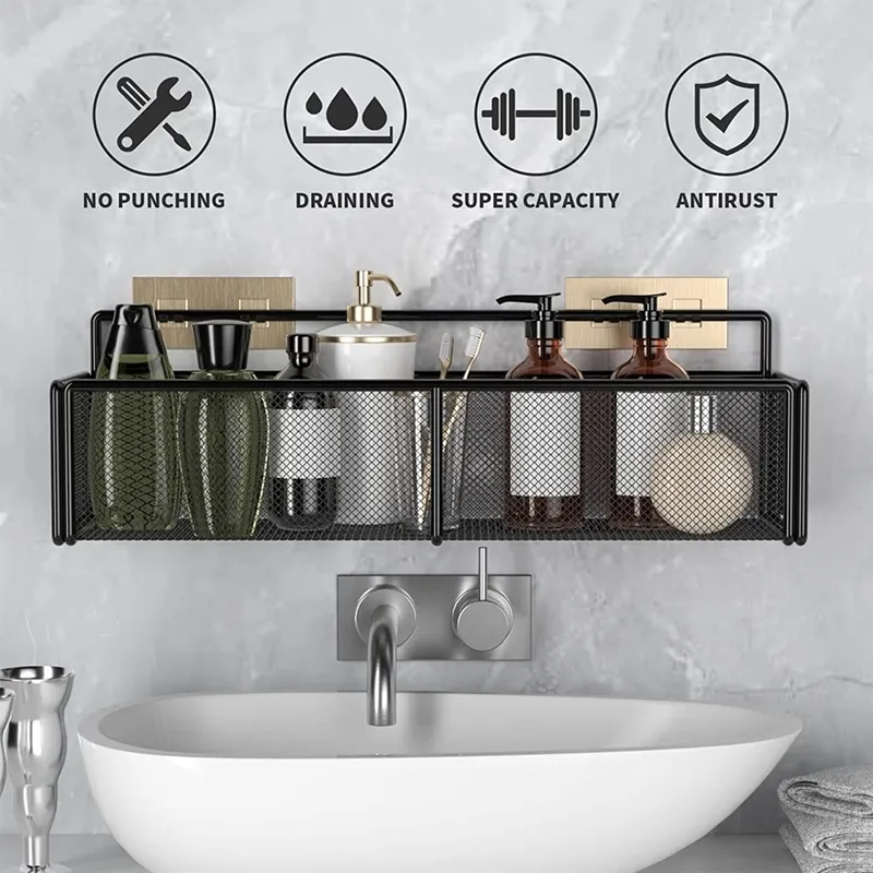 2-pack Shower Caddy Basket Shelf Organizer Wall Mounted Rustproof with 4 Adhesives No Drilling 220329225H