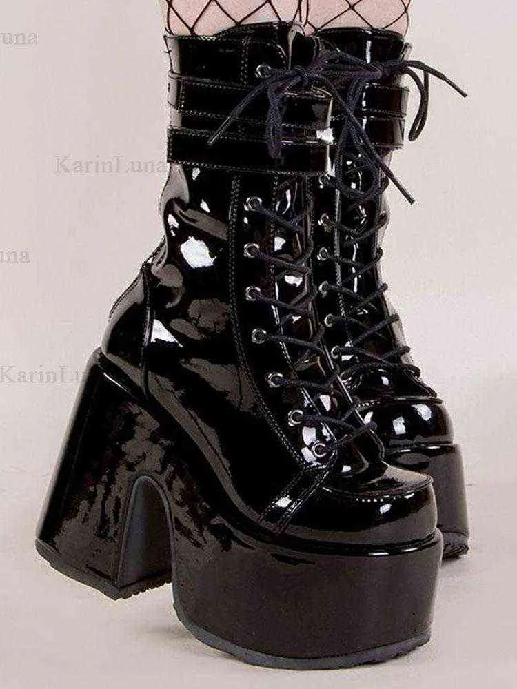 Design de marca Bloco legal Bloco de ótima qualidade estilo gótico Botas de mulher moda plataforma grossa de sapatos de mulher tornozelo tamanho grande 43 y220817