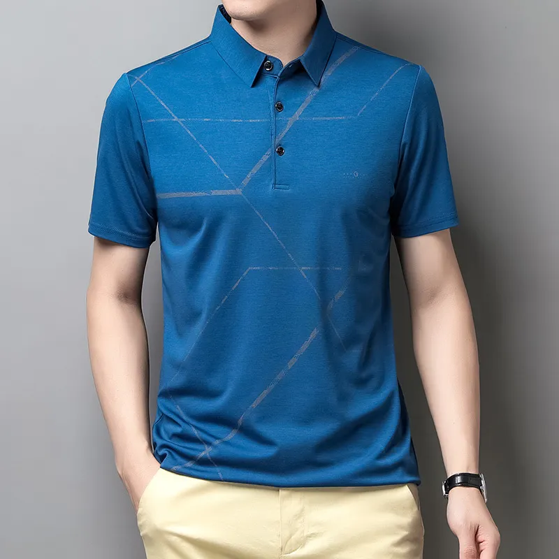 Summer Men's Short-sleeved Polo Shirt Business Lapel T-shirt Casual Professional Geometric Print Dress 220504