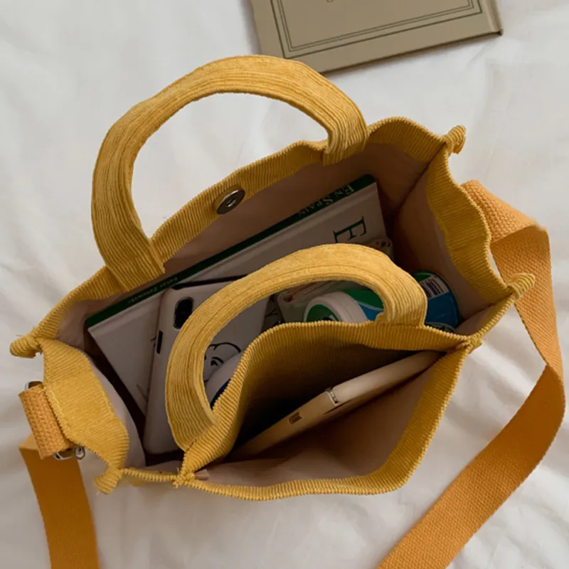 Dames schouder kleine tote meid mode handtassen solide kleur shopper vintage eenvoudige boek corduroy crossbody tassen 220630