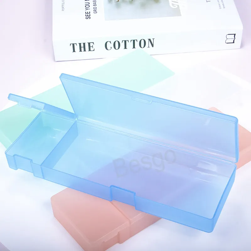 Solid Color Plastic Pen Box Double Grid Student Pencil Case Scrub Translucent Rectangle Pen Boxes School Stationery Supplies BH7034 TYJ