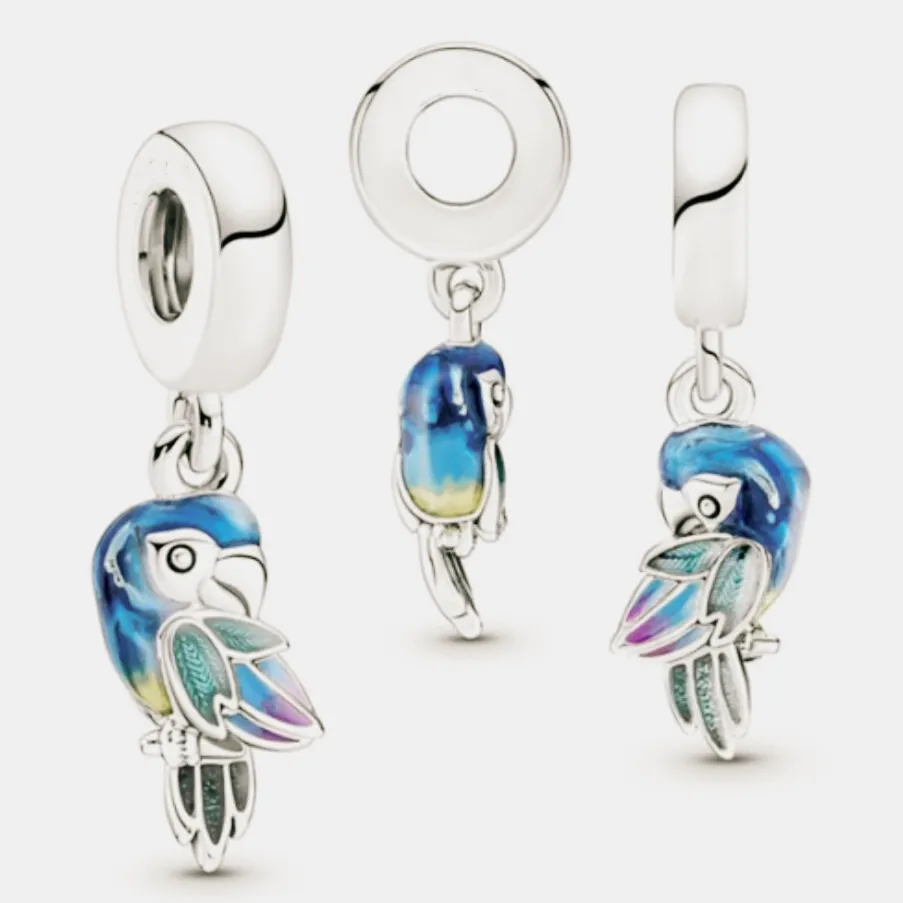 Moments Jungle Paradise Parrot Dangle pandora charms for bracelet DIY Jewelry Making kits Loose Bead 925 Sterling Silver wedding party gift 791679C01