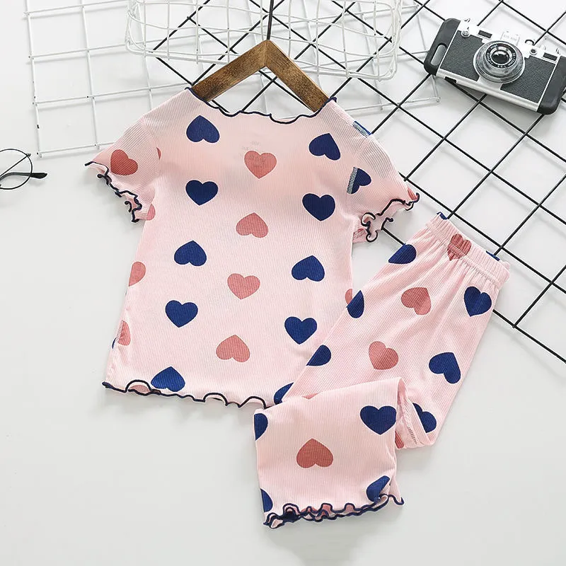Summer Children's Pajamas Sets Love Pijamas for Girls Air-conditioning Clothes Toddler Sleepwear Kids Home Clothing Sets 220706